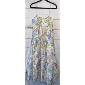 C/MEO Collective Maxi Dress Spaghetti Strap Size MED/6 White With Colorful Print